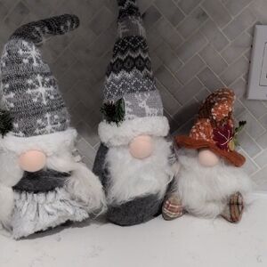 Holiday Gnome Trio with Gray and Orange Accents